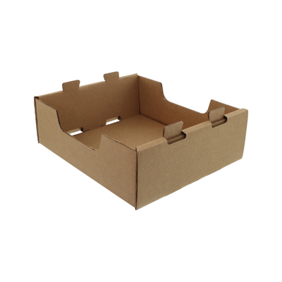 Small Heavy Duty Stackable Cardboard Catering and Storage Tray (One Piece Self Locking) - Kraft Brown