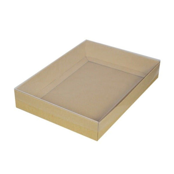 SAMPLE - E Flute - A4 Cardboard Gift Box with Clear Lid - 50mm High - Kraft Brown - ACP