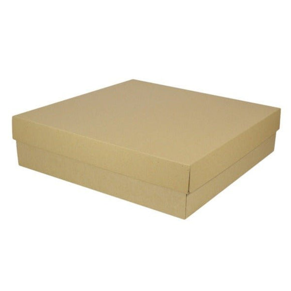 SAMPLE - E Flute - Two Piece 400mm Square Cardboard Gift Box (Base & Lid) - 100mm High - Kraft Brown - ACP